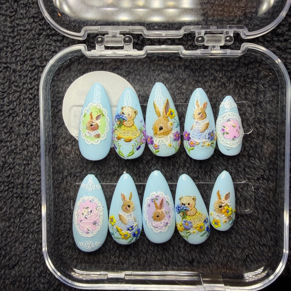 Blue Bunny & Bear Themed Small Pet Nail Set